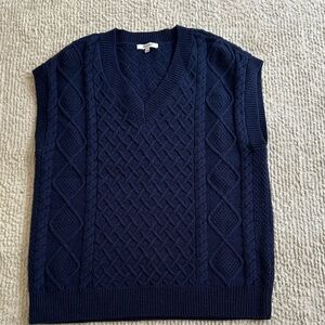 Madewell Navy V-Neck Cable Knit Sweater